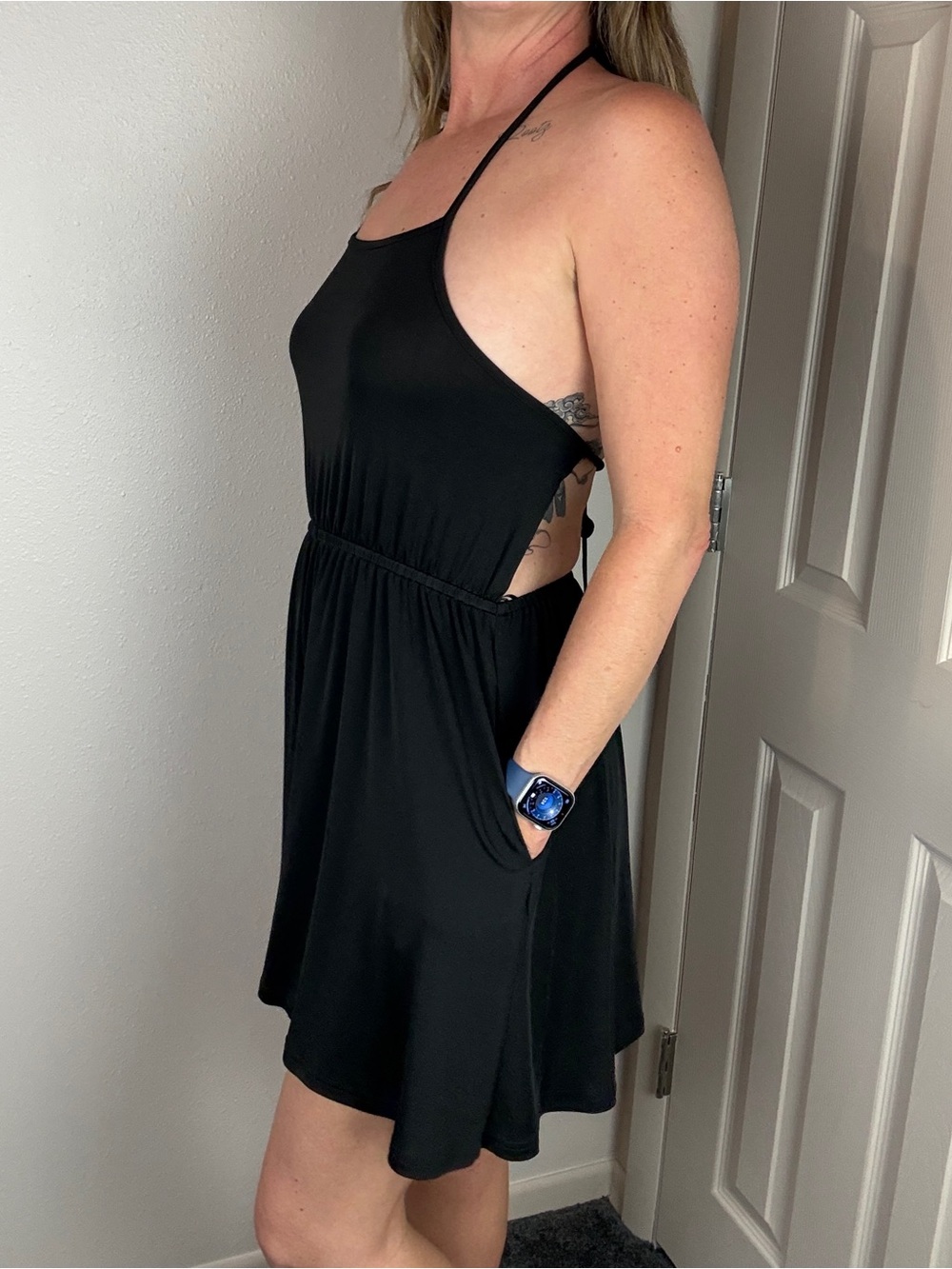 Black Halter Side-Tie Romper- size Large